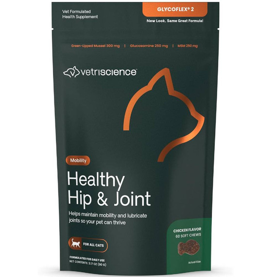 VetriScience GlycoFlex 2 for Cats - Healthy Hip & Joint Chicken Flavor - (60 Soft Chews)