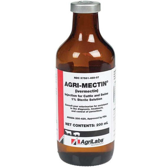 Agri-Mectin (Ivermectin) 1% Sterile Solution Injection for Cattle and Swine, 200mL