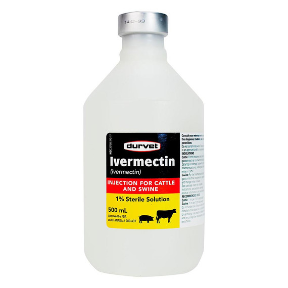 Durvet Ivermectin Injection 1% Sterile Solution for Cattle & Swine (500 mL) - [Parasite Treatment]