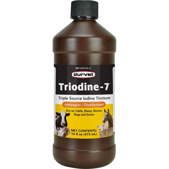 Durvet Triodine-7 Triple Source Iodine Tincture for Animals (16 oz) - [Antiseptic Disinfectant]