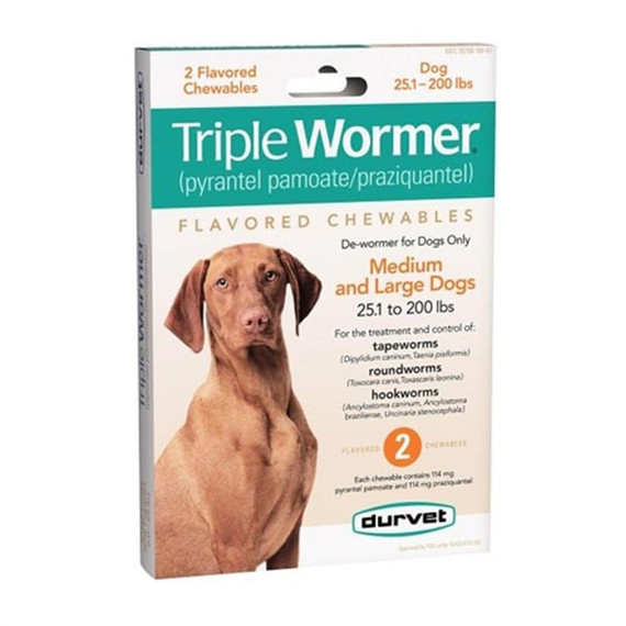 Durvet Triple Wormer for Medium & Large Dogs Over 25 lbs (2 Flavored Tablets)