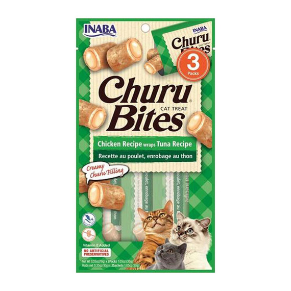 Inaba Churu Bites Cat Treat - Chicken Recipe wraps Tuna Recipe 3-Packs (1.05 oz) Inaba Churu Bites Cat Treat - Chicken Recipe wraps Tuna Recipe 3-Packs (1.05 oz)