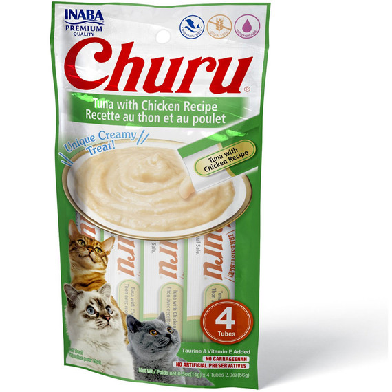 Inaba Churu Cat Treat - Tuna with Chicken Recipe - 4 Tubes (2 oz)