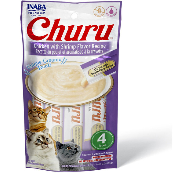 Inaba Churu Cat Treat - Chicken with Shrimp Flavor Recipe - 4 Tubes (2 oz)