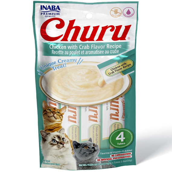 Inaba Churu Cat Treat - Chicken with Crab Flavor Recipe - 4 Tubes (2 oz)
