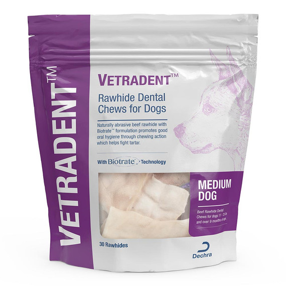 Vetradent Beef Rawhide Dental Chews for Medium Dogs -11-25 lbs (30 count) - [Oral Health]