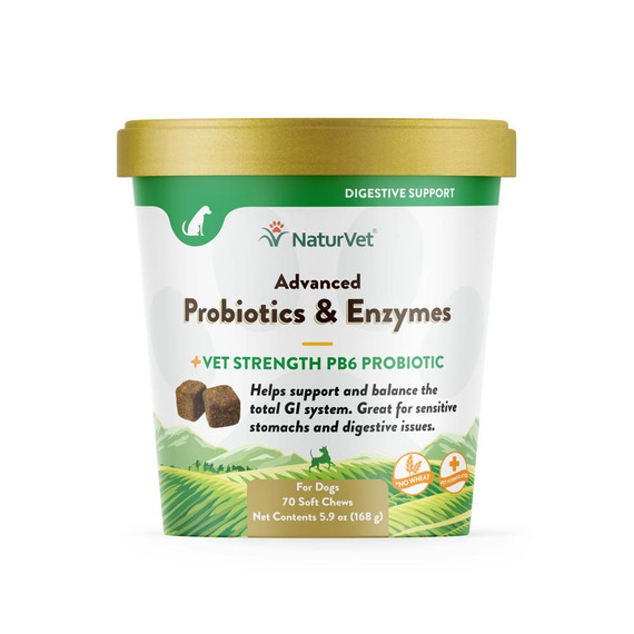 NaturVet Advanced Probiotics & Enzymes Soft Chew Supplements for Dogs (70 Count)