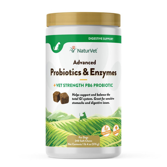 NaturVet Advanced Probiotics & Enzymes Soft Chew Supplements for Dogs (240 Count)