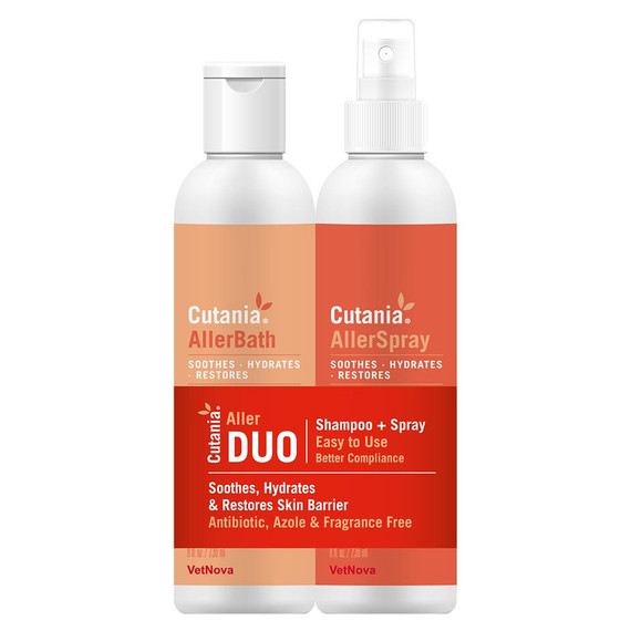 Vetnova CUTANIA AllerDUO for Dogs & Cats - Shampoo (8 fl oz) + Spray (8 fl oz)