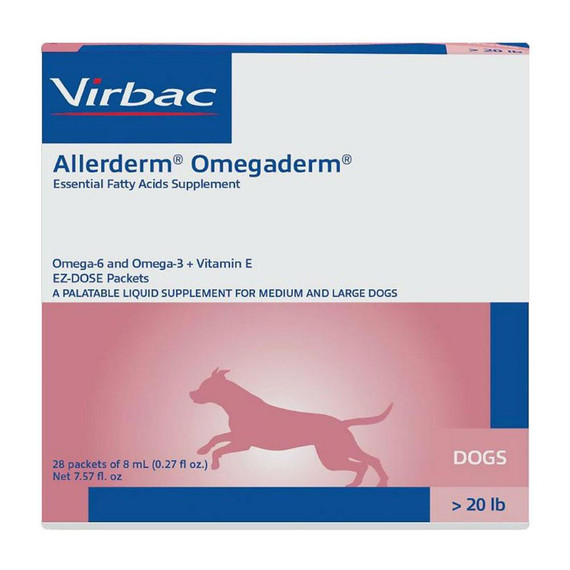 Allerderm Omegaderm Essential Fatty Acids Supplement - Medium/Large Dogs (8 mL/28 count)