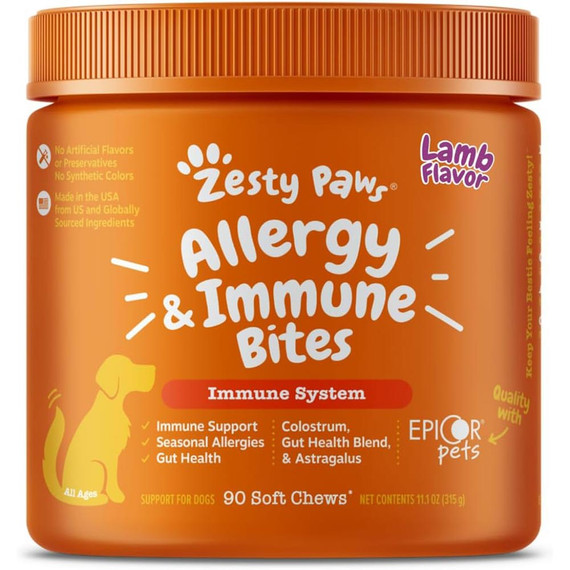 Zesty Paws Allergy & Immune Bites for Dogs - Lamb Flavor (90 Soft Chews)