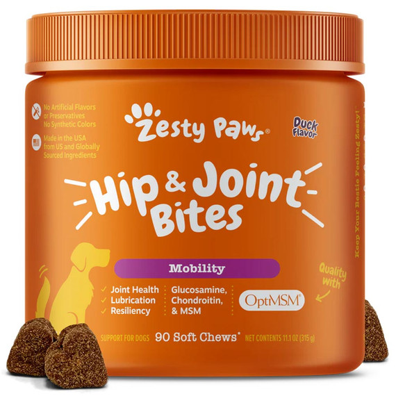 Zesty Paws Hip & Joint Bites for Dogs - Bacon Flavor (90 Soft Chews)