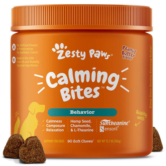 Zesty Paws Calming Bites for Dogs - Peanut Butter Flavor (90 Soft Chews)