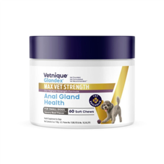 Glandex Max Vet Strength Anal Gland Chews for Small Dogs, Savory Beef Flavor, 60 Count