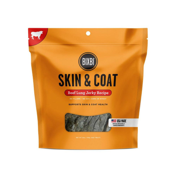 BIXBI DOG SKIN COAT JERKY BEEF LUNG TREAT 12OZ