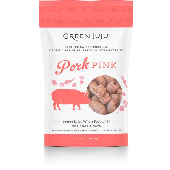 GREEN JUJU DOG WHOLE FOOD BITES PORK PINK FD 3OZ