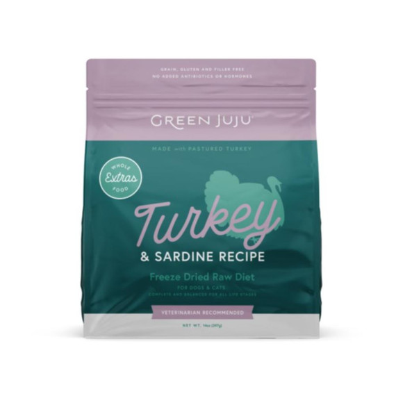 GREEN JUJU DOG CAT EXTRAS TURKEY SARDINE FD 14OZ