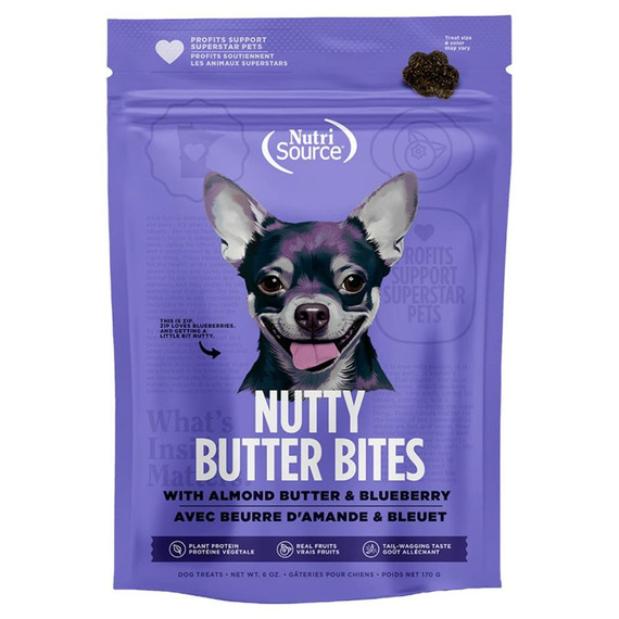 NUTRISOURCE DOG NUTTY BUTTER BITES BLUEBERRY ALMOND TREAT 6OZ