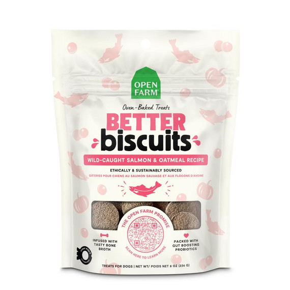 OPEN FARM DOG BETTER BISCUITS SALMON OATMEAL TREAT 8OZ