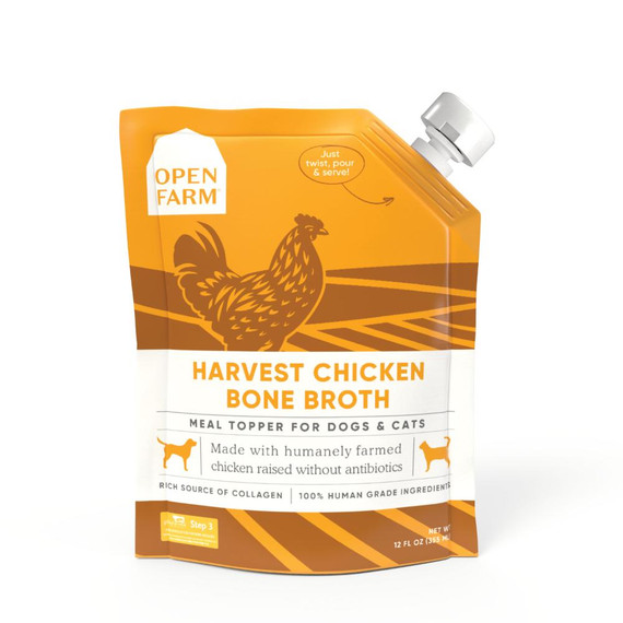 OPEN FARM DOG CAT CHICKEN BONE BROTH POUCH 12OZ