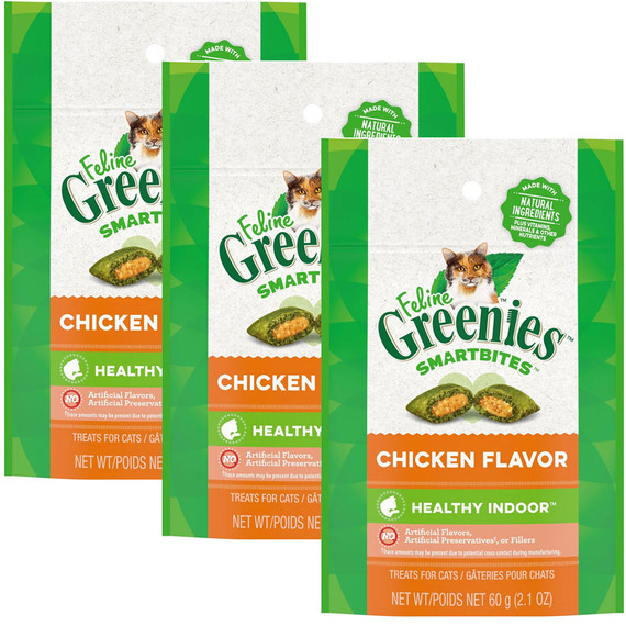 Greenies Feline SmartBites Healthy Indoor Chicken Flavor Cat Treats 3-Pack (6.3 oz)