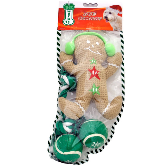 Pet Works Holiday Stocking Set - Gingerbread Man (4 pack)