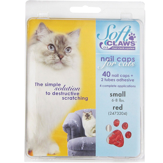 Soft Claws Nail Caps for Cats 40 Count Pack - Red (Small)