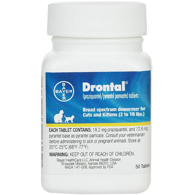 Drontal for Cats & Kitten - 2-16 lbs, 18.2 mg (50 Tablets) - [Dewormer]