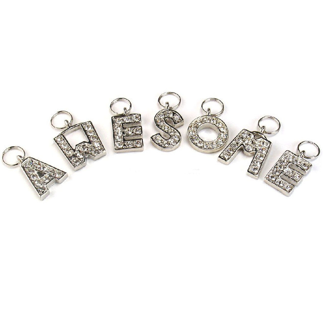 Initial Q Rhinestone Pendant Charm Silver