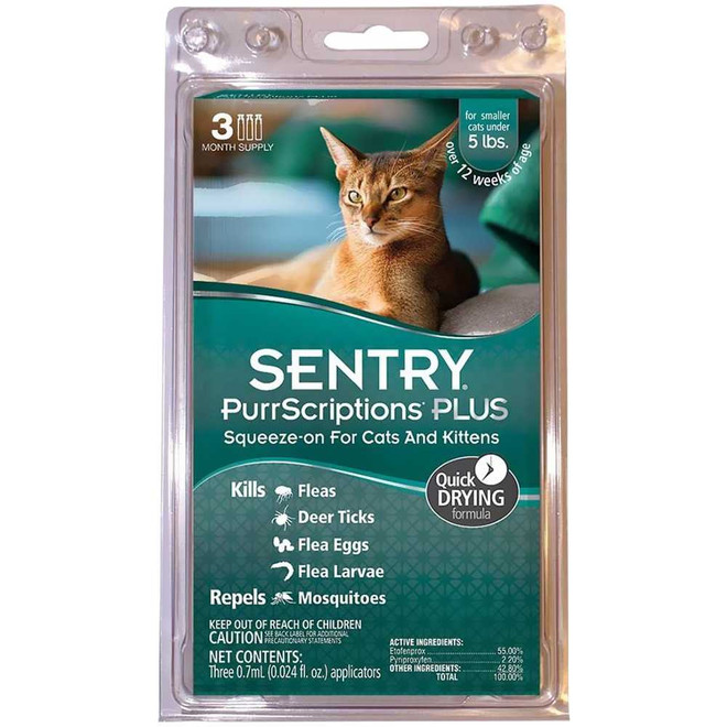 3 Month Sentry PurrScriptions Squeeze-On Cats under 5 lbs 3 Month Sentry PurrScriptions Squeeze-On Cats under 5 lbs