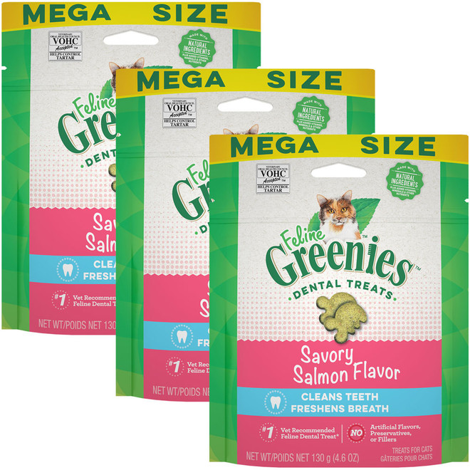 Feline Greenies Dental Cat Treats - Savory Salmon Flavor 3-Pack (13.8 oz)