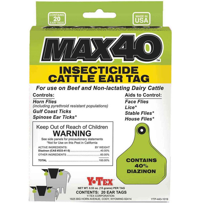 Max40 Insecticide Cattle Ear Tag, 20 count