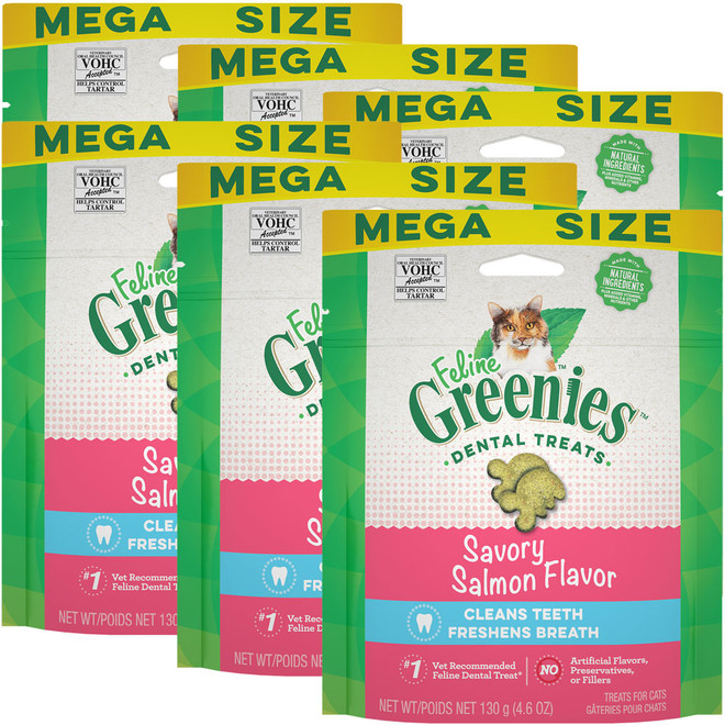Feline Greenies Dental Cat Treats - Savory Salmon Flavor 6-Pack (27.6 oz)