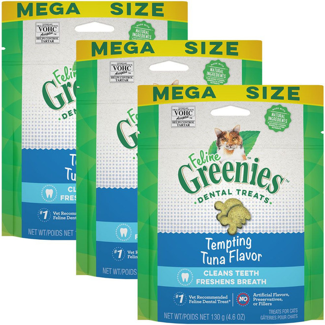 Feline Greenies Dental Cat Treats - Tempting Tuna Flavor 3-Pack (13.8 oz)