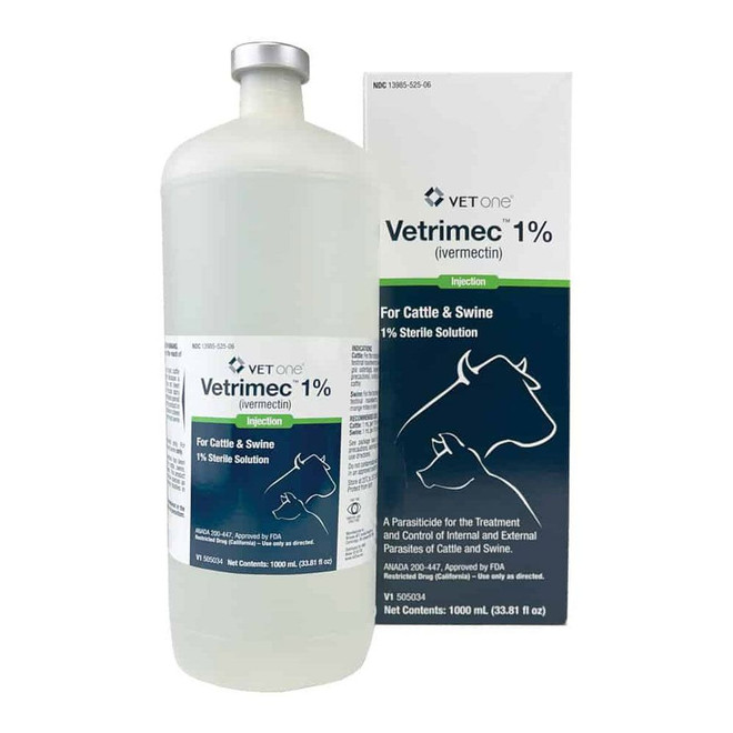 Vetrimec (Ivermectin) 1% Sterile Solution Injection for Cattle & Swine, 1000-mL