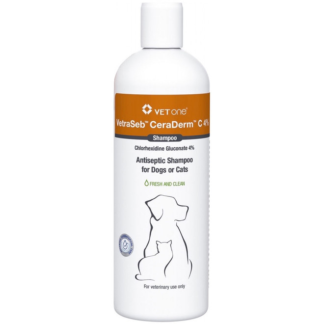 VetraSeb CeraDerm C 4% Antiseptic Shampoo for Dogs or Cats, 16oz