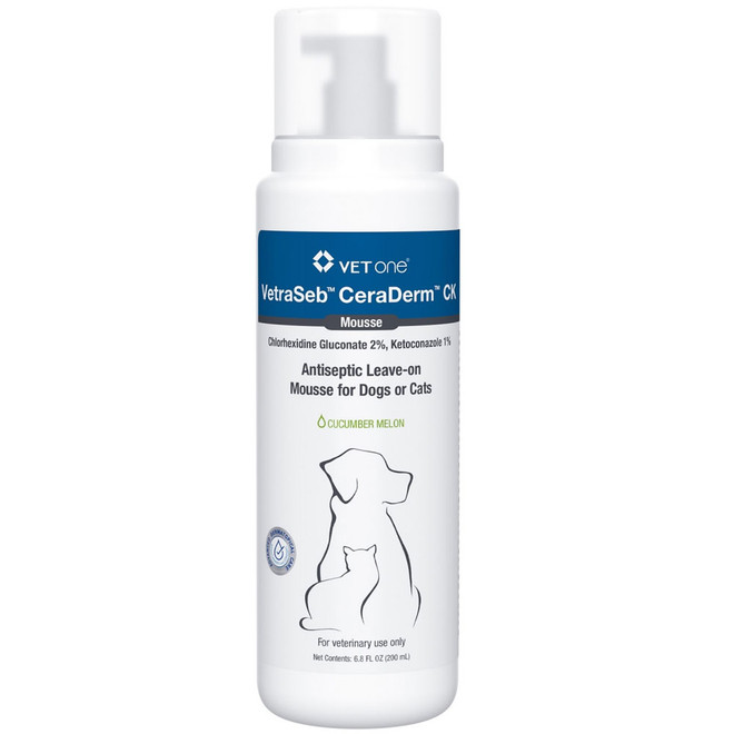 VetraSeb for Dogs & Cats - CeraDerm CK Antiseptic Leave-On Mousse, 6.8oz - [Skin Infection Treatment]