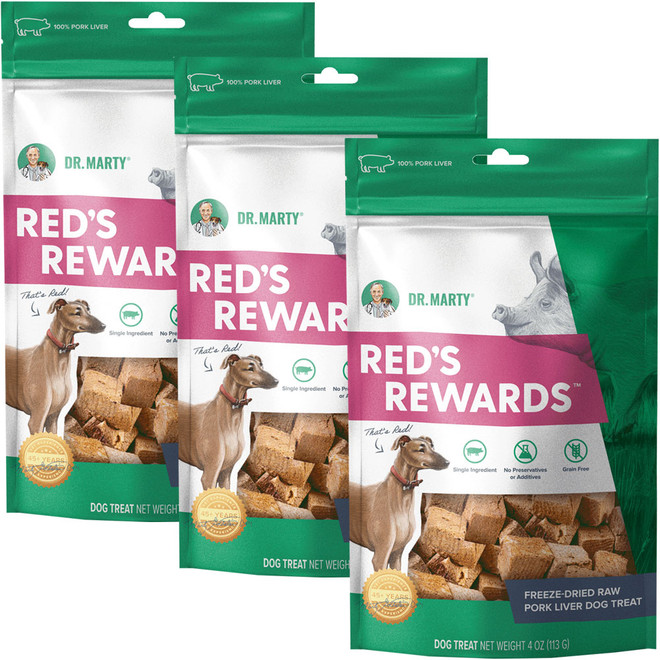 Dr. Marty Reds Rewards Favorite Freeze Dried Pork Liver Dog Treats, 3-PACK, 4-oz