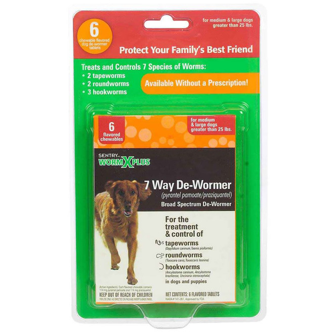 Sentry Worm X Plus 7 Way De-Wormer - Medium/Large Dogs (6 count) Sentry Worm X Plus 7 Way De-Wormer - Medium/Large Dogs (6 count)