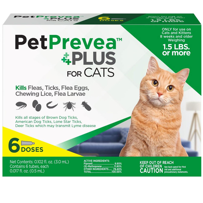 PetPrevea Plus Flea Tick for Cats - 1.5 lbs or more, 6 Month Supply