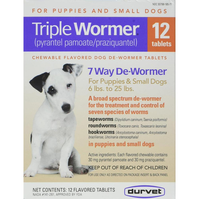 Durvet Triple Wormer for Puppies & Small Dogs Dogs 6-25 lbs (12 Flavored Tablets)