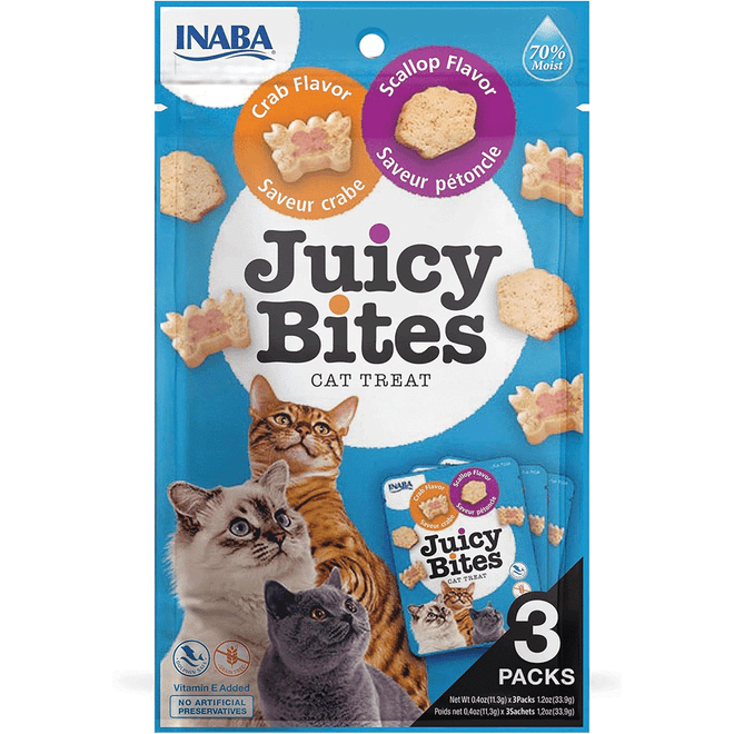 Inaba Juicy Bites Cat Treat - Crab & Scallop Flavor 3-Packs (1.2 oz) Inaba Juicy Bites Cat Treat - Crab & Scallop Flavor 3-Packs (1.2 oz)