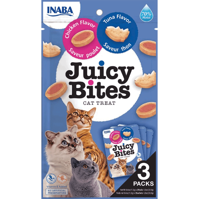 Inaba Juicy Bites Cat Treat - Chicken & Tuna Flavor 3-Packs (1.2 oz) Inaba Juicy Bites Cat Treat - Chicken & Tuna Flavor 3-Packs (1.2 oz)
