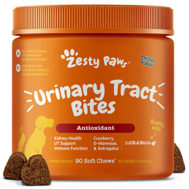Zesty Paws Urinary Tract Bites for Dogs - Chicken Flavor (90 Soft Chews)