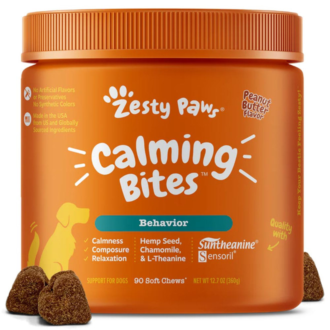 Zesty Paws Calming Bites for Dogs - Peanut Butter Flavor (90 Soft Chews)