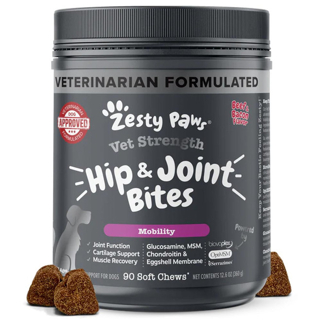 Zesty Paws Vet Strength Hip & Joint Bites - Beef & Bacon Flavor (90 Soft Chews)