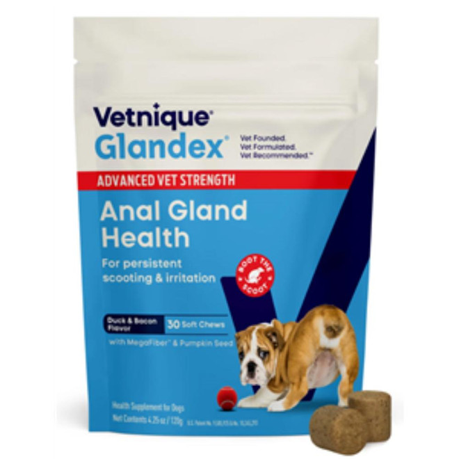 Glandex Advanced Vet Strength Anal Gland Chews, Duck and Bacon Flavor, 30 Count