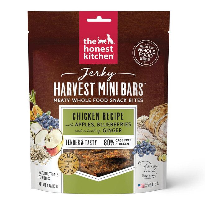 THK DOG JERKY HARVEST MINI BARS CHICKEN APPLE BLUEBERRIES TREAT 4OZ