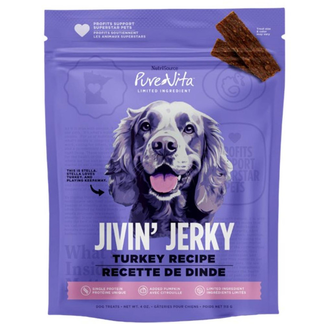 PURE VITA DOG JIVIN JERKY TURKEY TREAT 4OZ