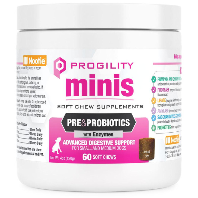 PROGILITY DOG MINI DIGESTIVE SUPPORT SMALL MEDIUM BREED CHEWS 60CT 4OZ
